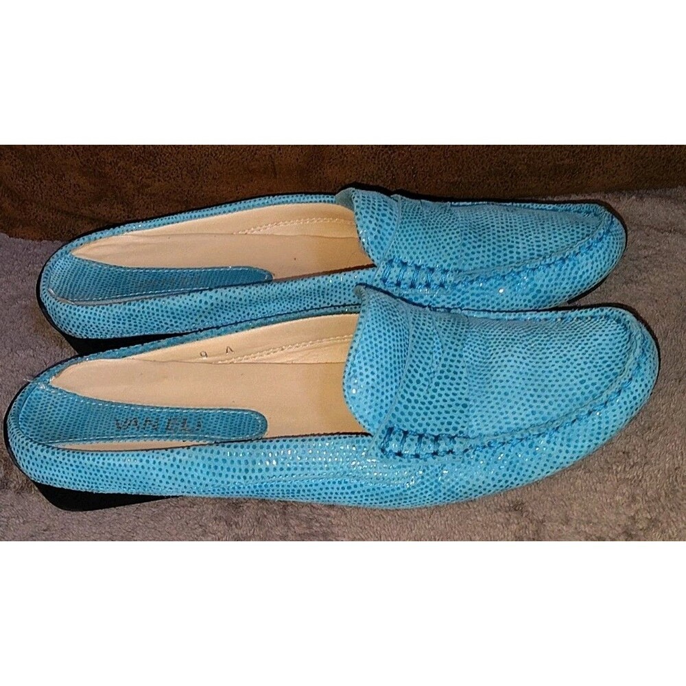 VANELi Turquoise Blue Lizard Embossed Leather Mules Loafers Women’s Size 9 A - Picture 3 of 14